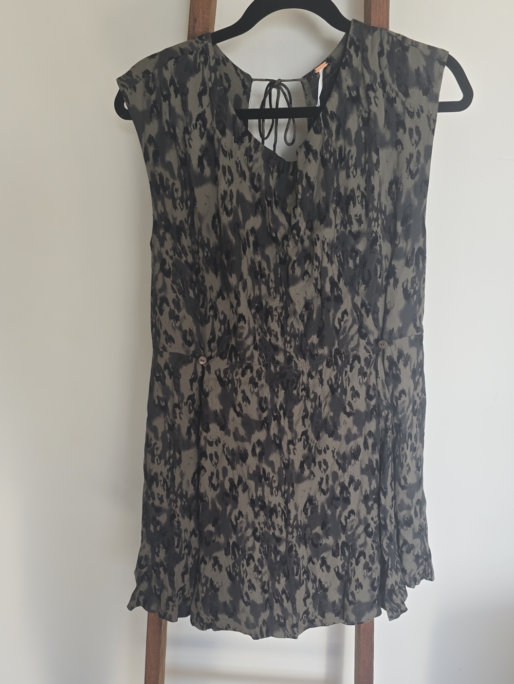 Free People Olive and Black Printed Sleeveless Dress